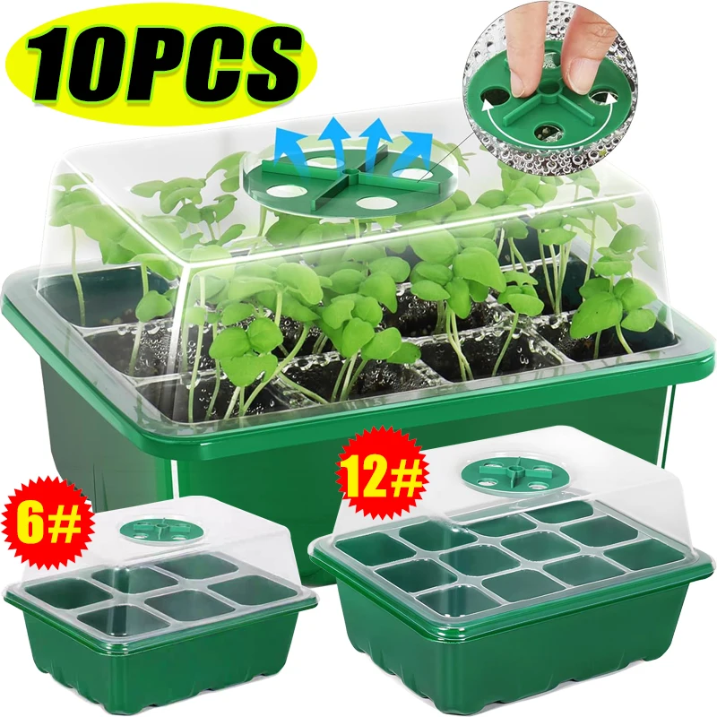 Dome Propagation Kit - ถาดเพาะเมล็ดแบบ 6/12 ช่อง พร้อมชุดเริ่มต้นการเพาะปลูก ฐานโดมปรับความชื้นได้ กระถางเพาะชำขนาดเล็กสำหรับเพาะเมล็ด